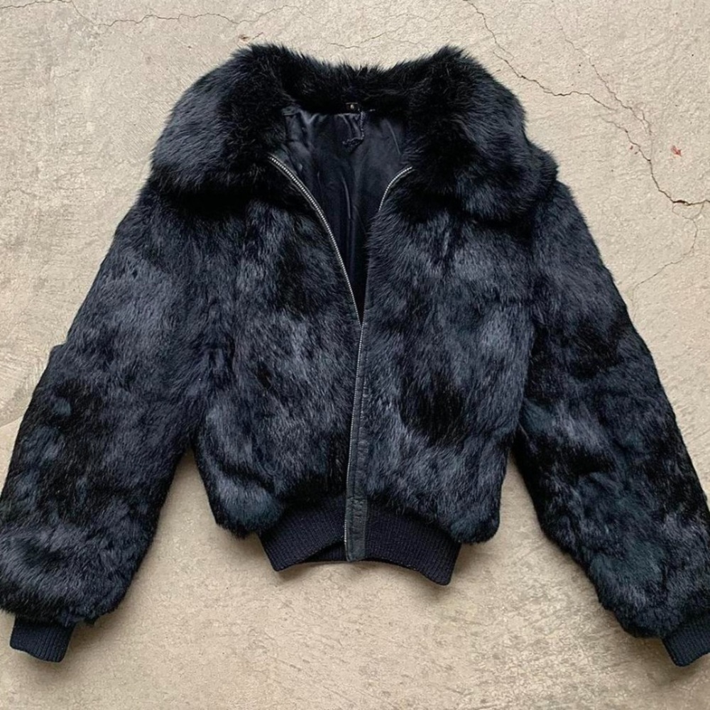 Vintage rabbit fur bomber jacket